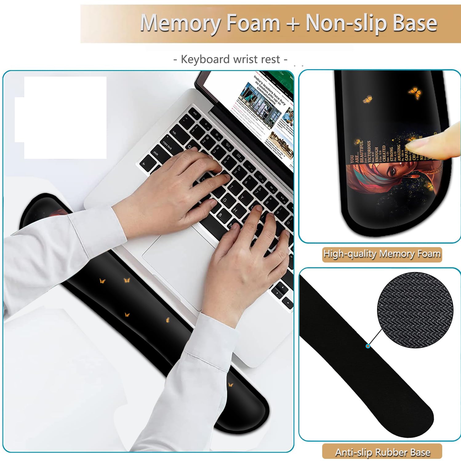 Keyboard Wrist Rest and Mouse Pad Wrist Support Set, Ergonomic Gel Mouse Pad Wrist Rest with