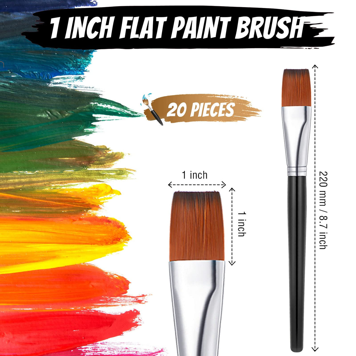 Zonon 20 Pcs Flat Paint Brushes Acrylic Painting Craft Accessories Classroom Prizes Gifts Small
