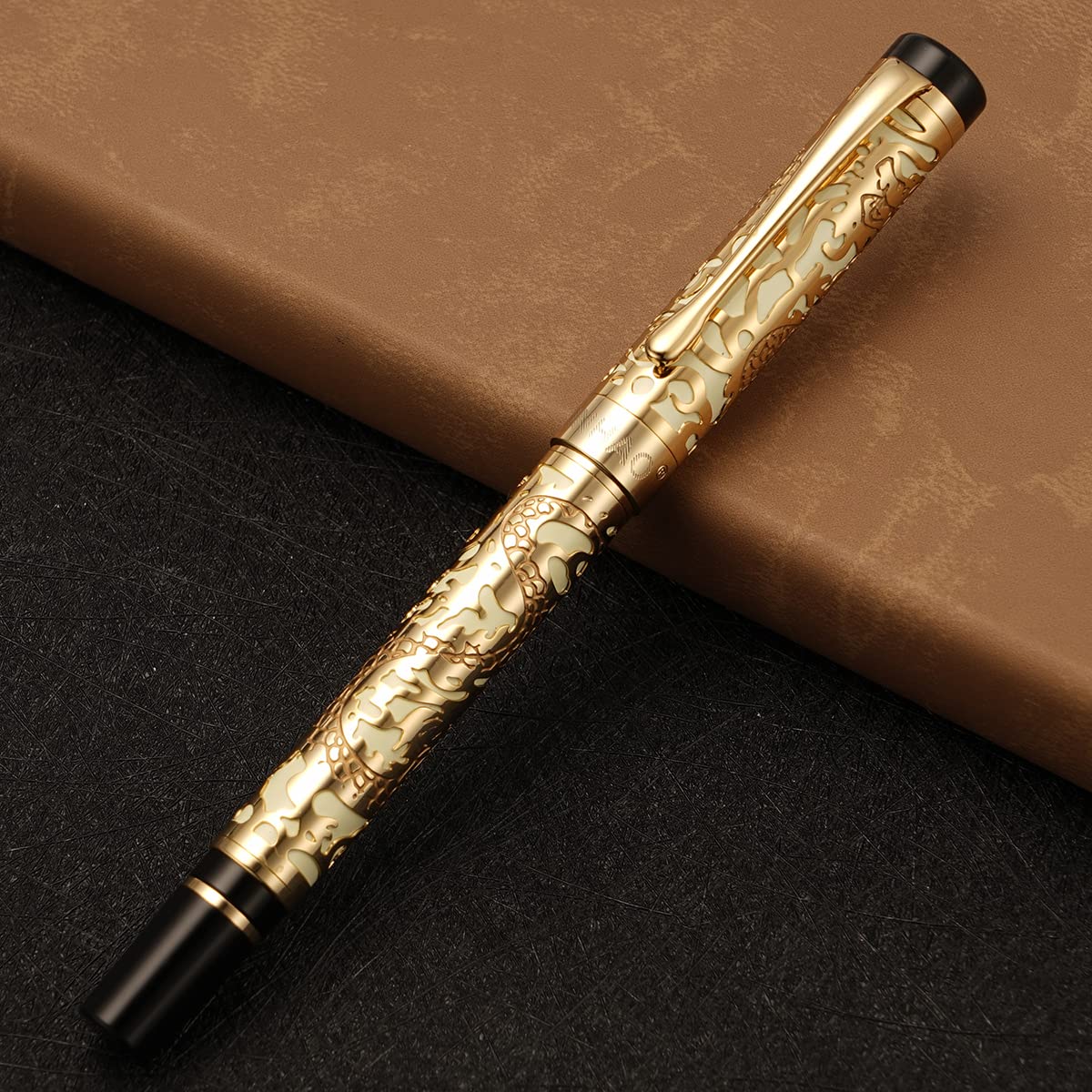 Vintage Jinhao 5000 Metal Fountain Pen Fine Nib 0.5mm Advanced Beautiful Dragon Texture Carving