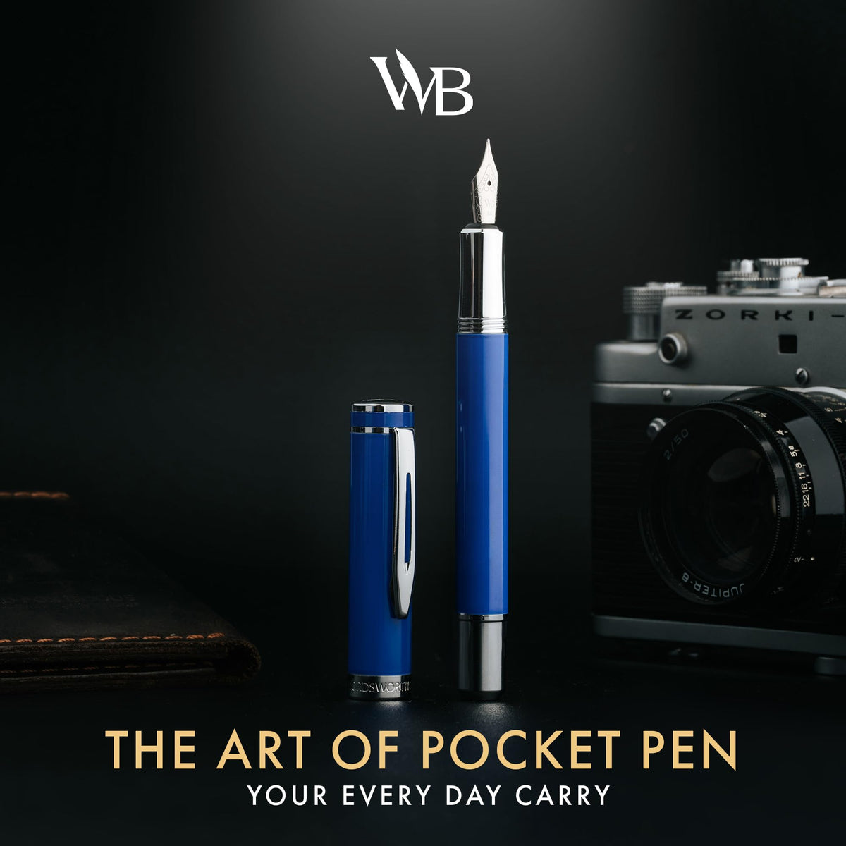 Wordsworth & Black Mini Pocket Fountain Pen for Writing, Medium Nib, Blue