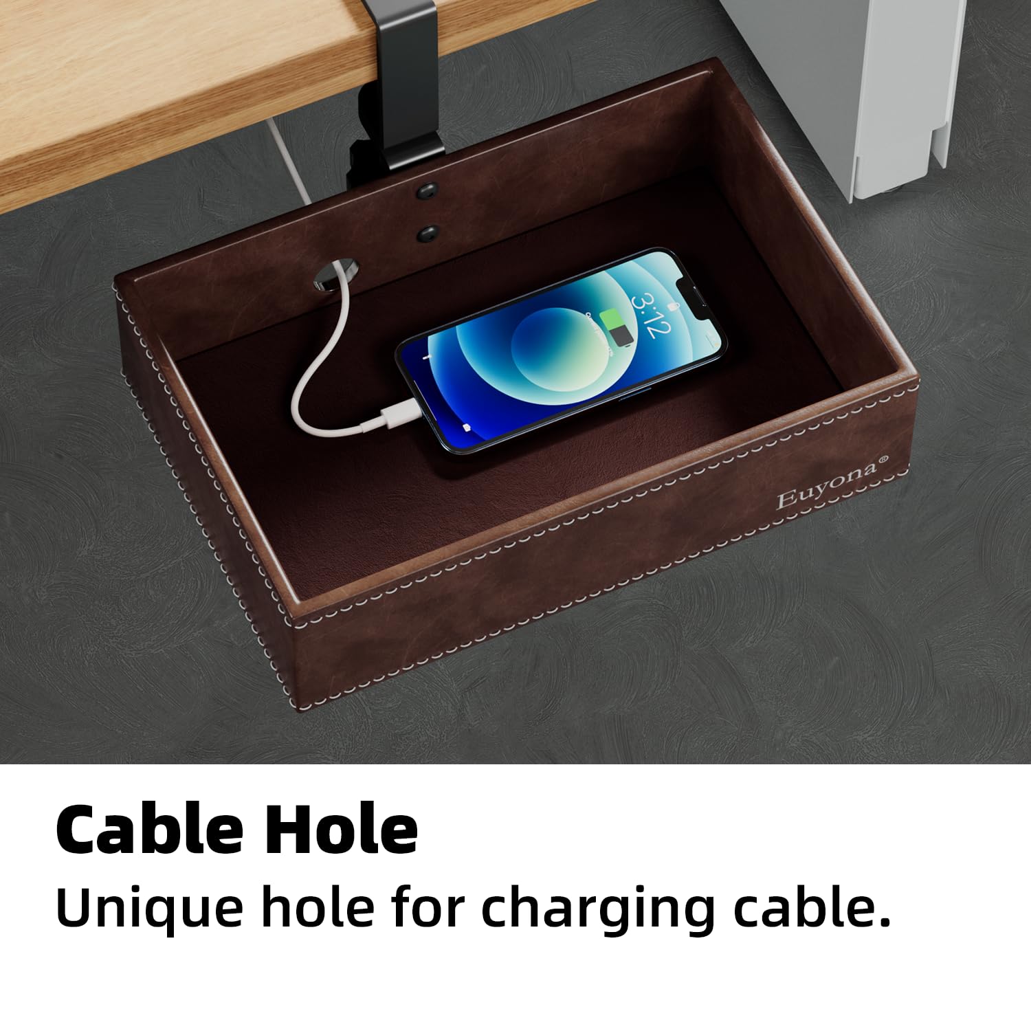 Under Desk Drawer, Clamp on Desk Organizer Hanging Desk Storage PU Leather