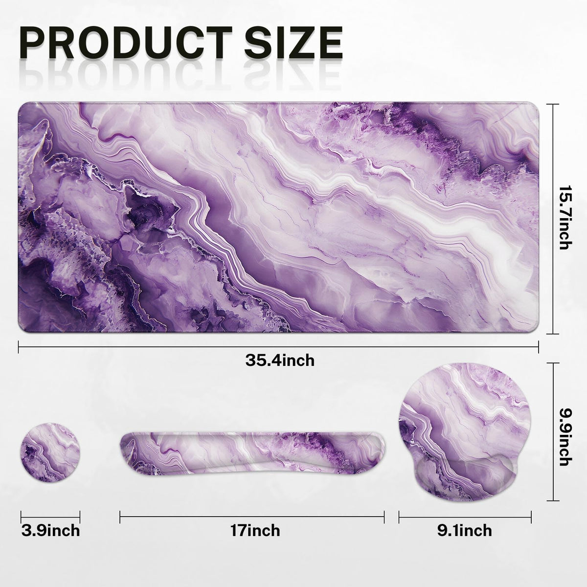 Britimes Keyboard Mouse Pad Set, 4 in 1 Desk Mat Set, Purple Pink Marble