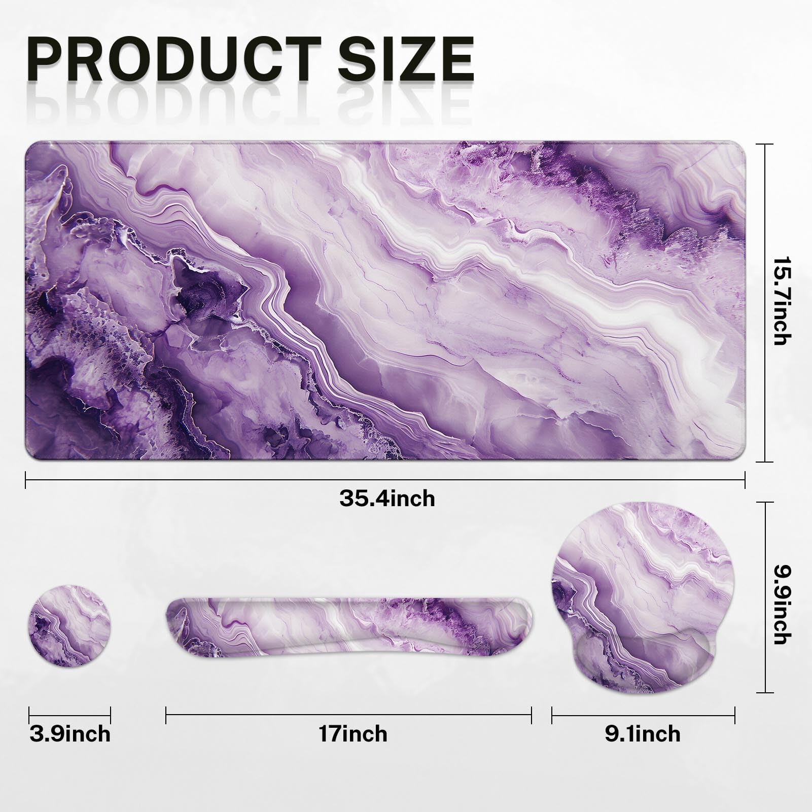 Britimes Keyboard Mouse Pad Set, 4 in 1 Desk Mat Set, Purple Pink Marble