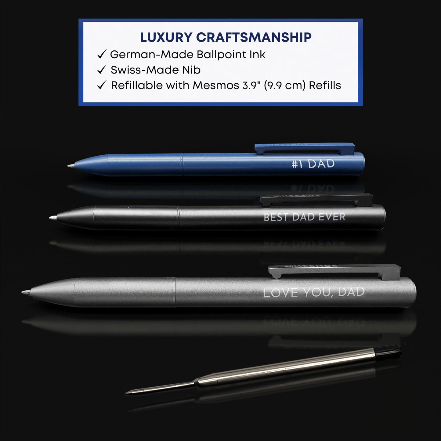 MESMOS Dad Pen Set, Best Ever Birthday Gift for Him from Daughter Son Wife, 3 Engraved Luxury Metal