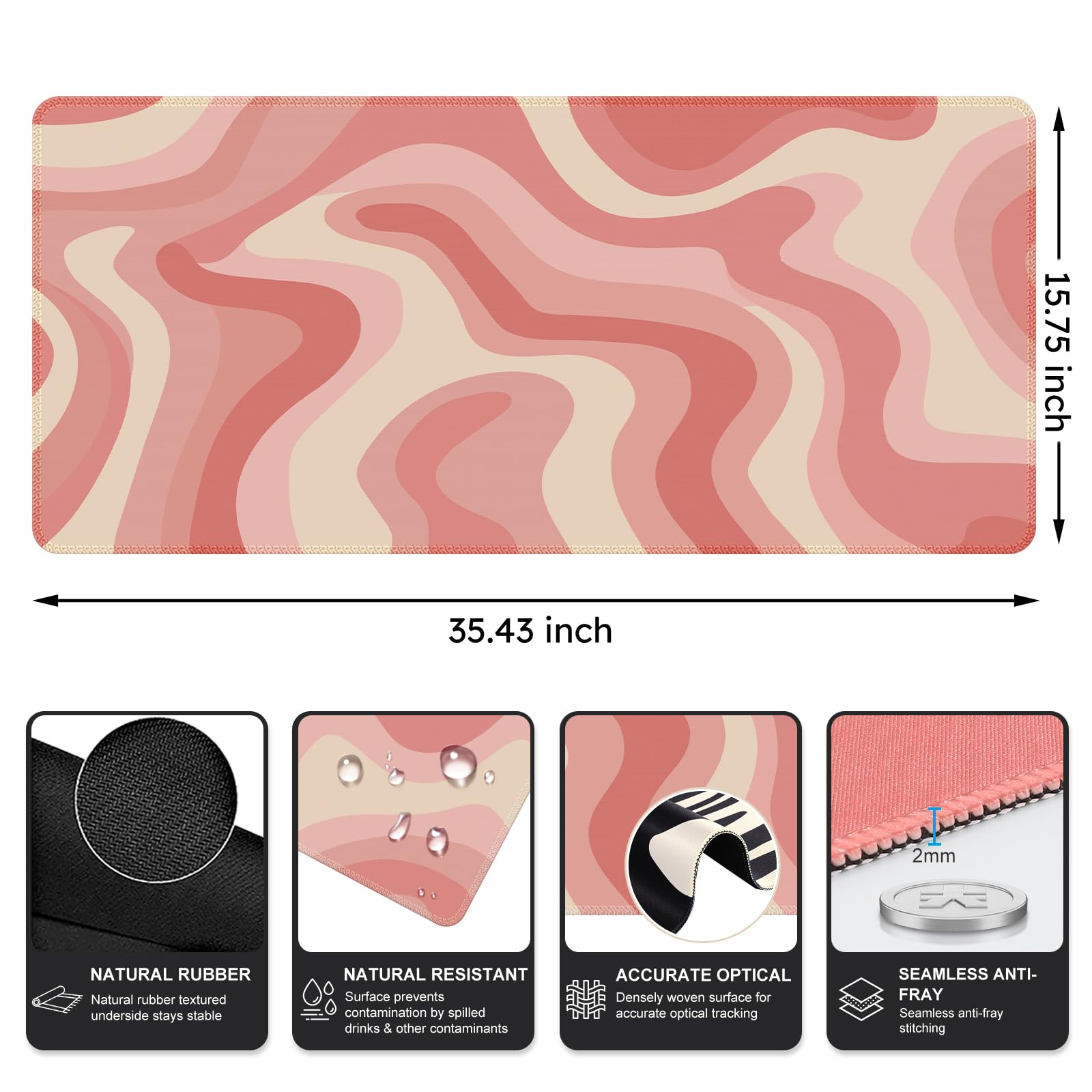 iCasso Desk Pad,Desk Matt for Desktop,Cute Mouse Pad,Pink Topographic