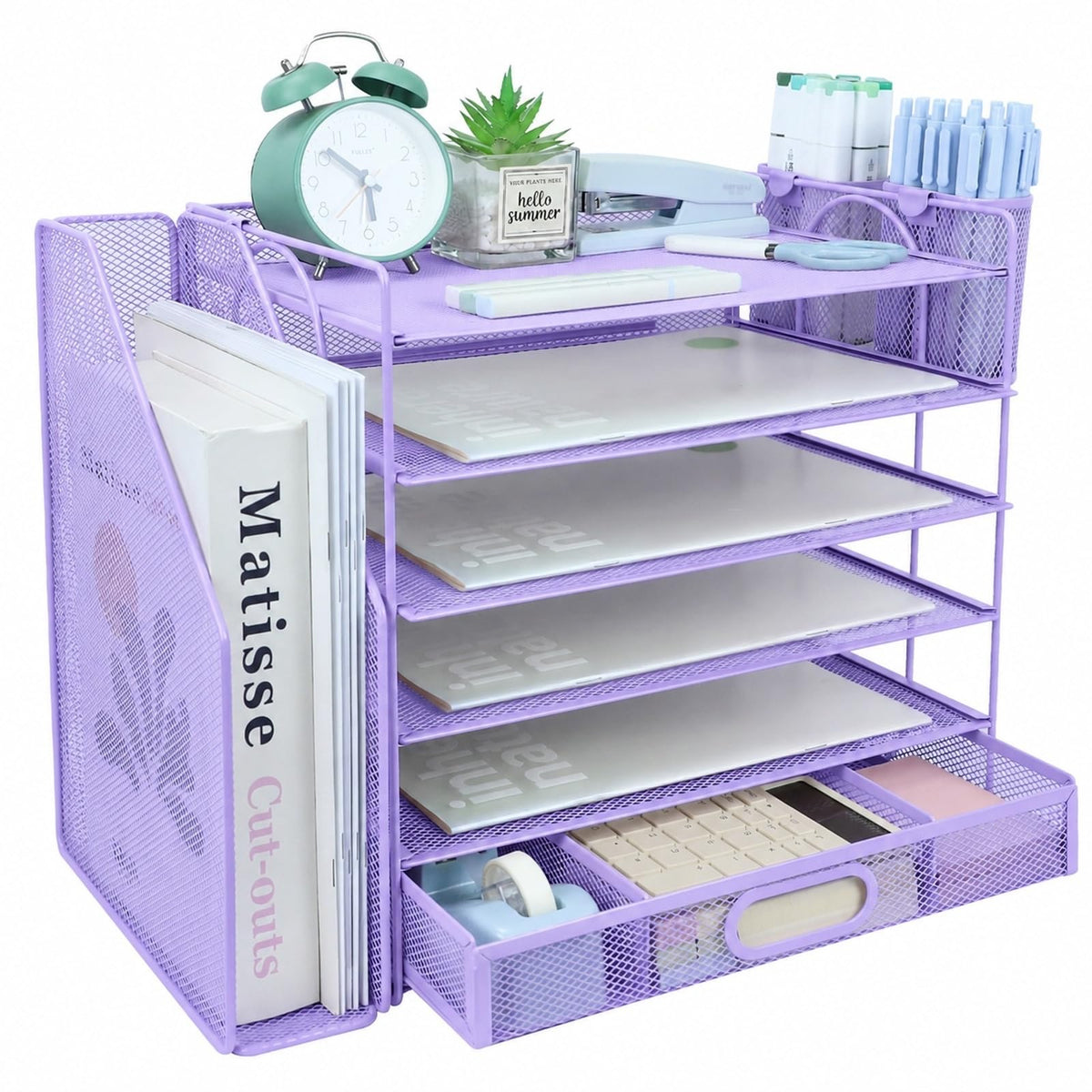 ideallife Desk Organizers and Accessories with File Holder, 6-Tier Paper Letter Tray Organiser with