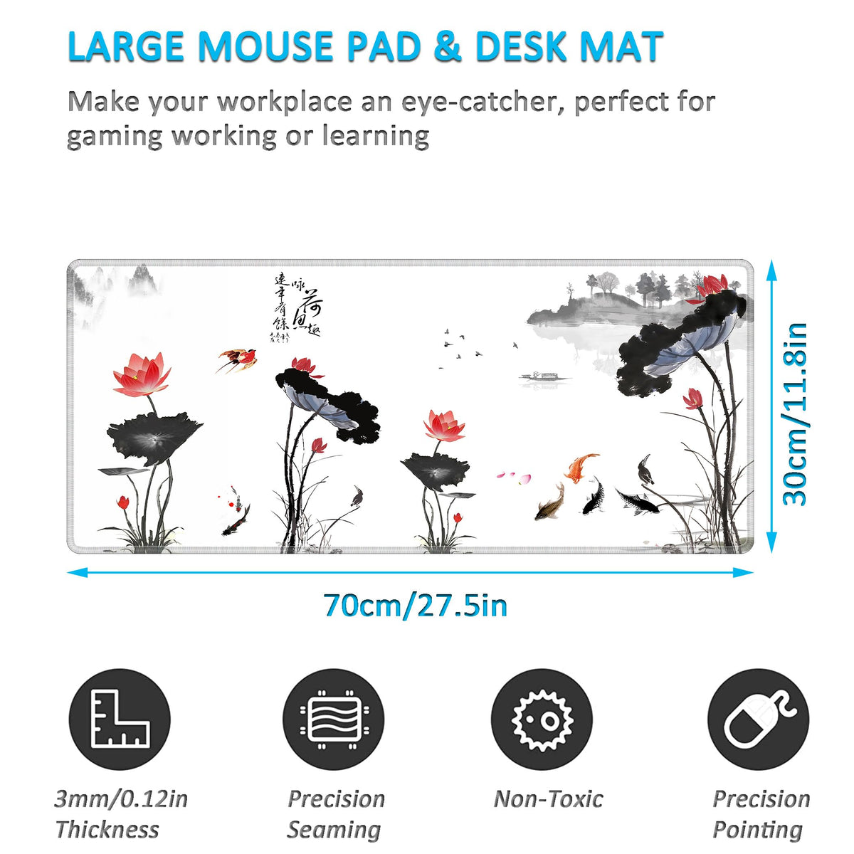 LL-COEUR XXL Landscape Gaming Mouse Pad Computer Keyboard Mat Office Desk Pad (Lotus, 27.5" x 11.8"