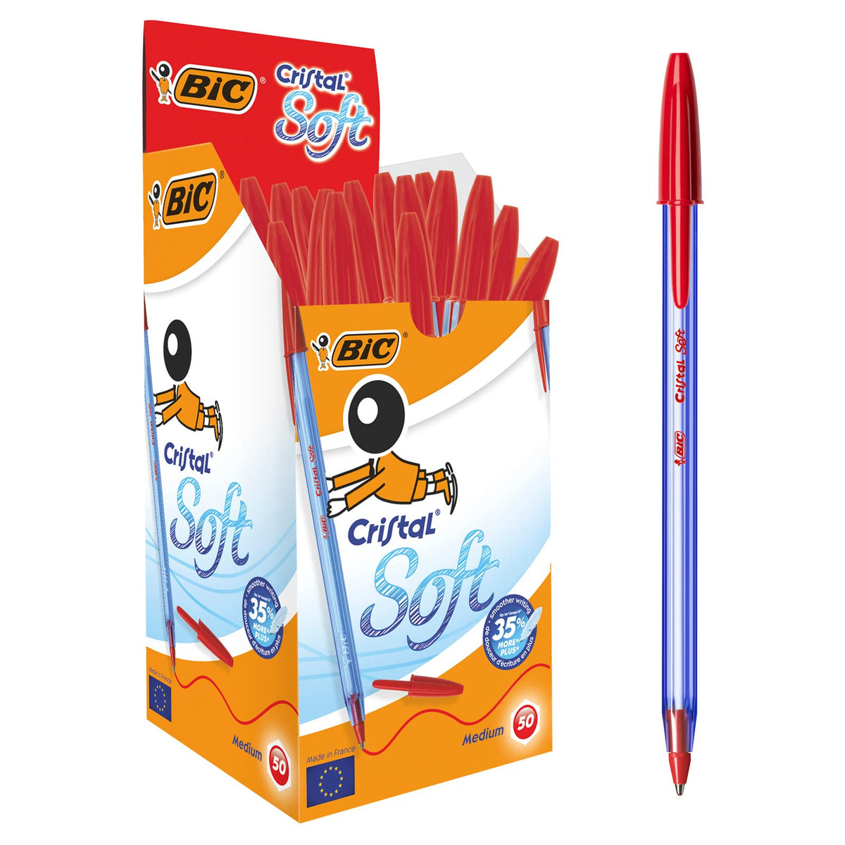 Bic Cristal Soft Ballpoint Pen 0.4 MM Pack of 50 Red