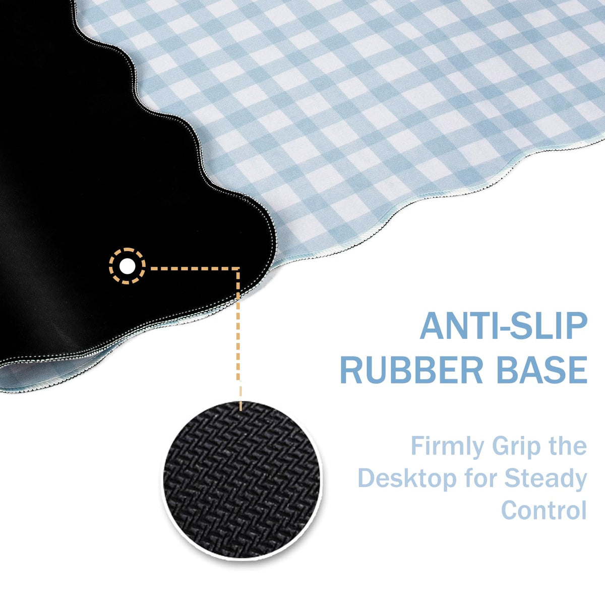 L-SPOUTTO Blue Checkered Mouse Pad,Cottagecore Scalloped Desk Mat XXL Large Cute Pastel Gaming