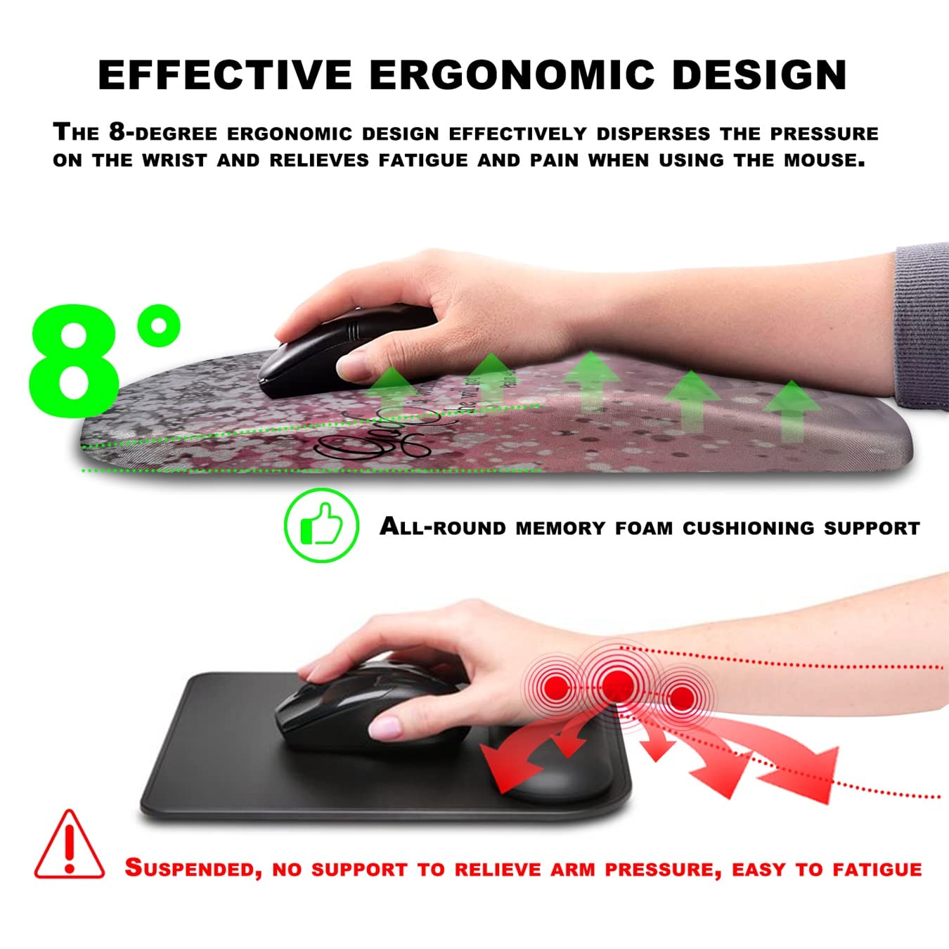 KUOSGM Mouse Pad Wrist Support, Ergonomic Mouse Pad with Massage Dot, Comfortable Computer Mouse