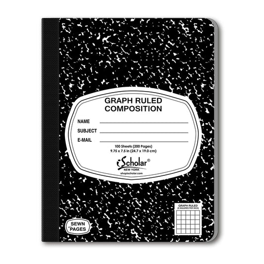 iScholar Composition Book, 100 Sheets, 5 x 5 Graph Ruled, 9.75 x 7.5-Inches, Black Marble Cover