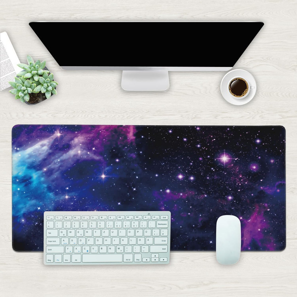Desk Mat, Galaxy Nebula Universe Space Extended Gaming Mouse Pad Large, Big Mouse Pad with Non-Slip