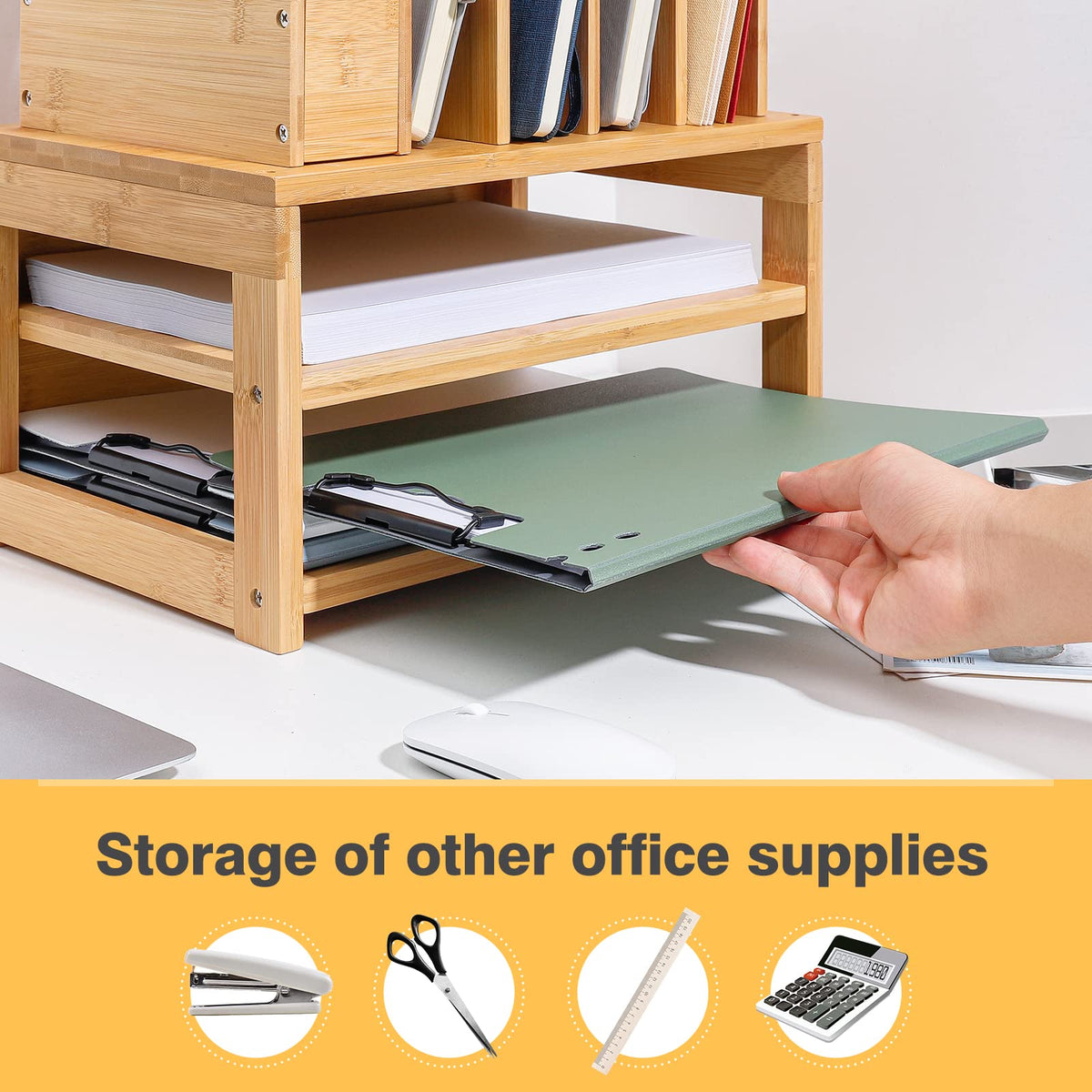 Homde Desk Organizer with File Holder: 3-Tier Bamboo Organization for Desks