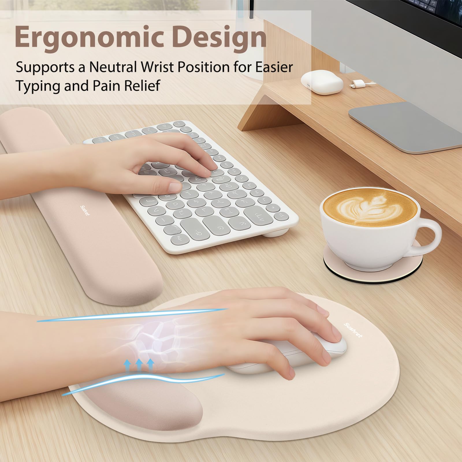 Sushret Mouse Pad and Keyboard Wrist Rest, 3-in-1 Gel Memory Foam Ergonomic Mouse Pad with Wrist