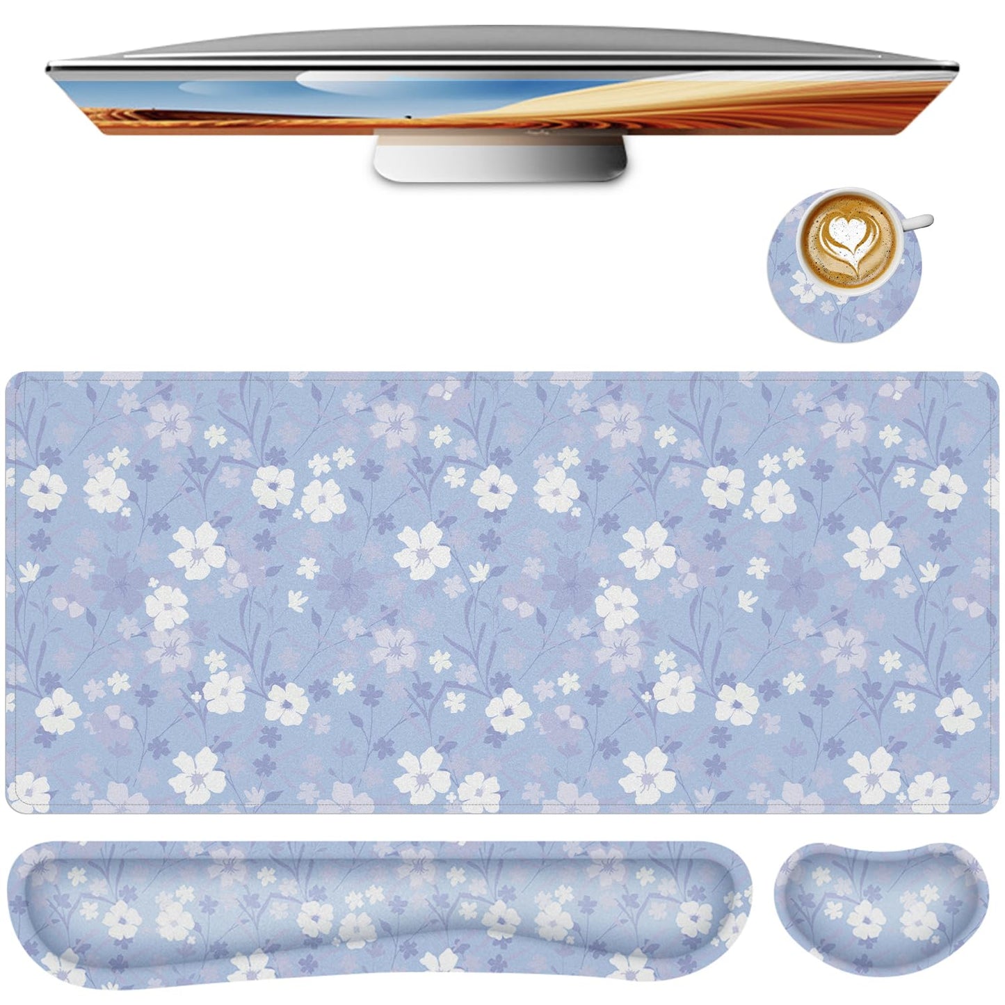 Large Mouse pad,4 in 1 Extended Keyboard Desk Mat with Wrist Rest,Non-Slip Desk Pad Protector Easy