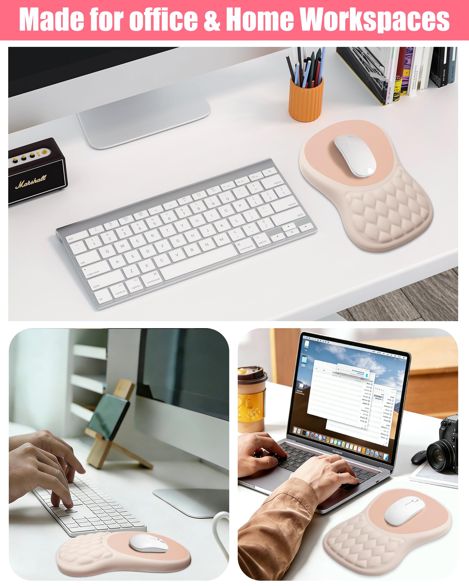 PVIPCZ Ergonomic Mouse Pad with Sloped Memory Foam Wrist Rest, Almond Pink