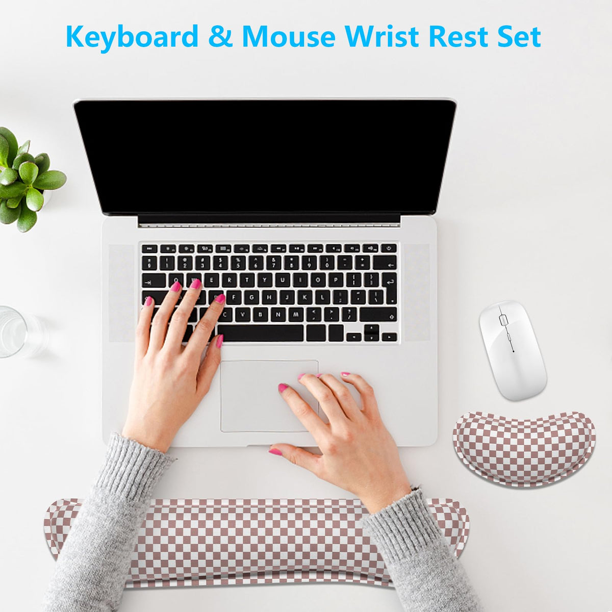 Dapesuom Enlarge Keyboard Wrist Rest Set,Memory Foam,Non-Slip,Dusty Rose