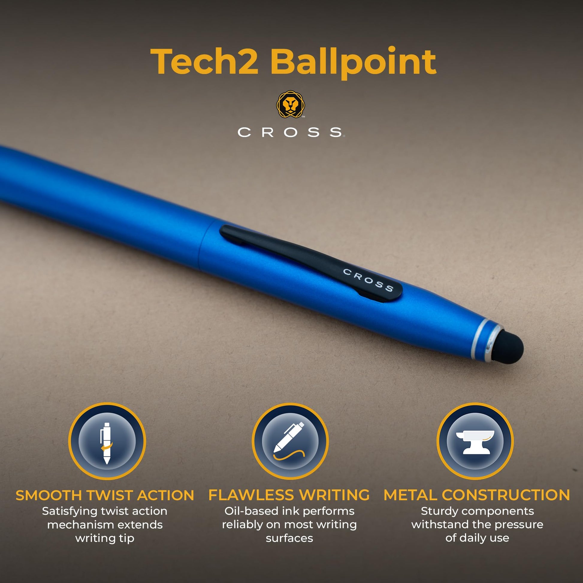 Cross Tech2 Personalized Ballpoint Pen in Metallic Blue with Stylus Tip