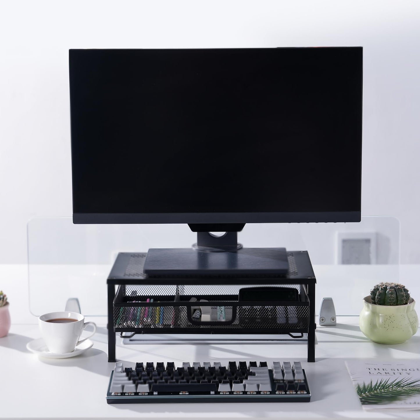 Mknana Metal Computer Stand for Desk,Monitor Riser with Drawer ,Desktop Stand for Laptop,Printer