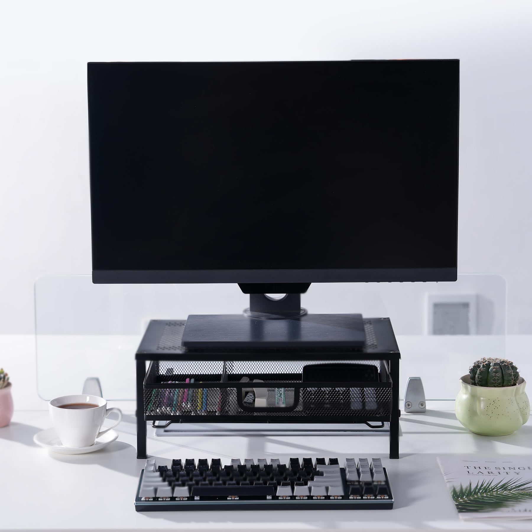 Mknana Metal Computer Stand for Desk,Monitor Riser with Drawer ,Desktop Stand for Laptop,Printer