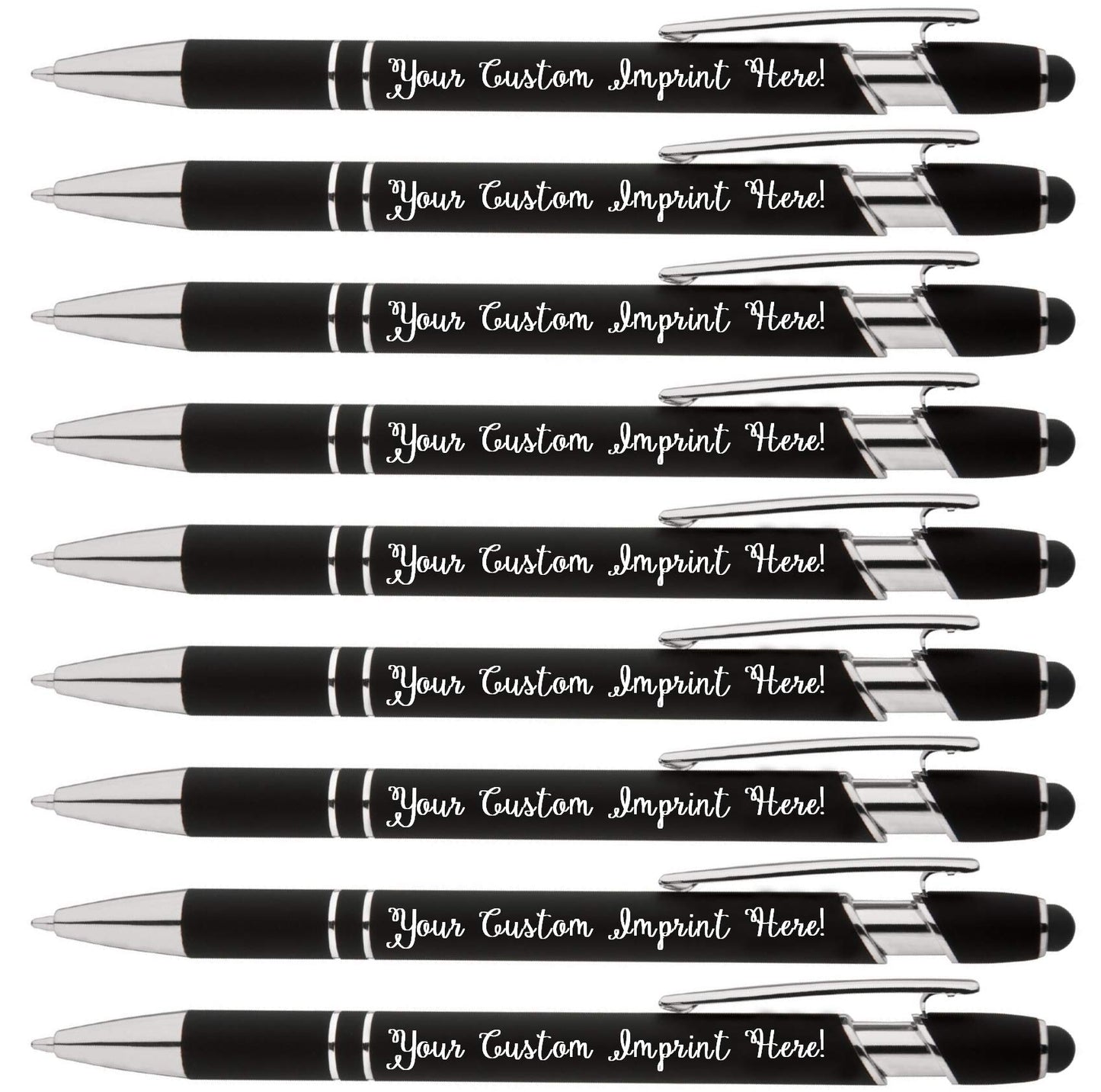 Personalized Pens - Rainbow Rubberized Soft Touch Ballpoint Pen with Stylus Tip is a stylish