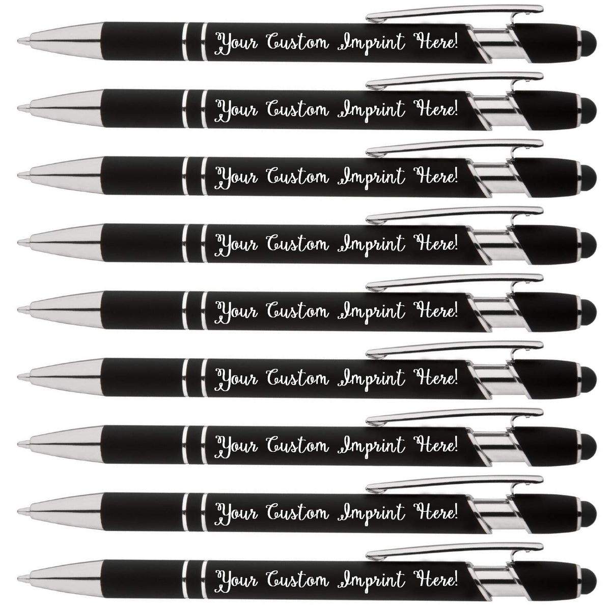 Personalized Pens - Rainbow Rubberized Soft Touch Ballpoint Pen with Stylus Tip is a stylish