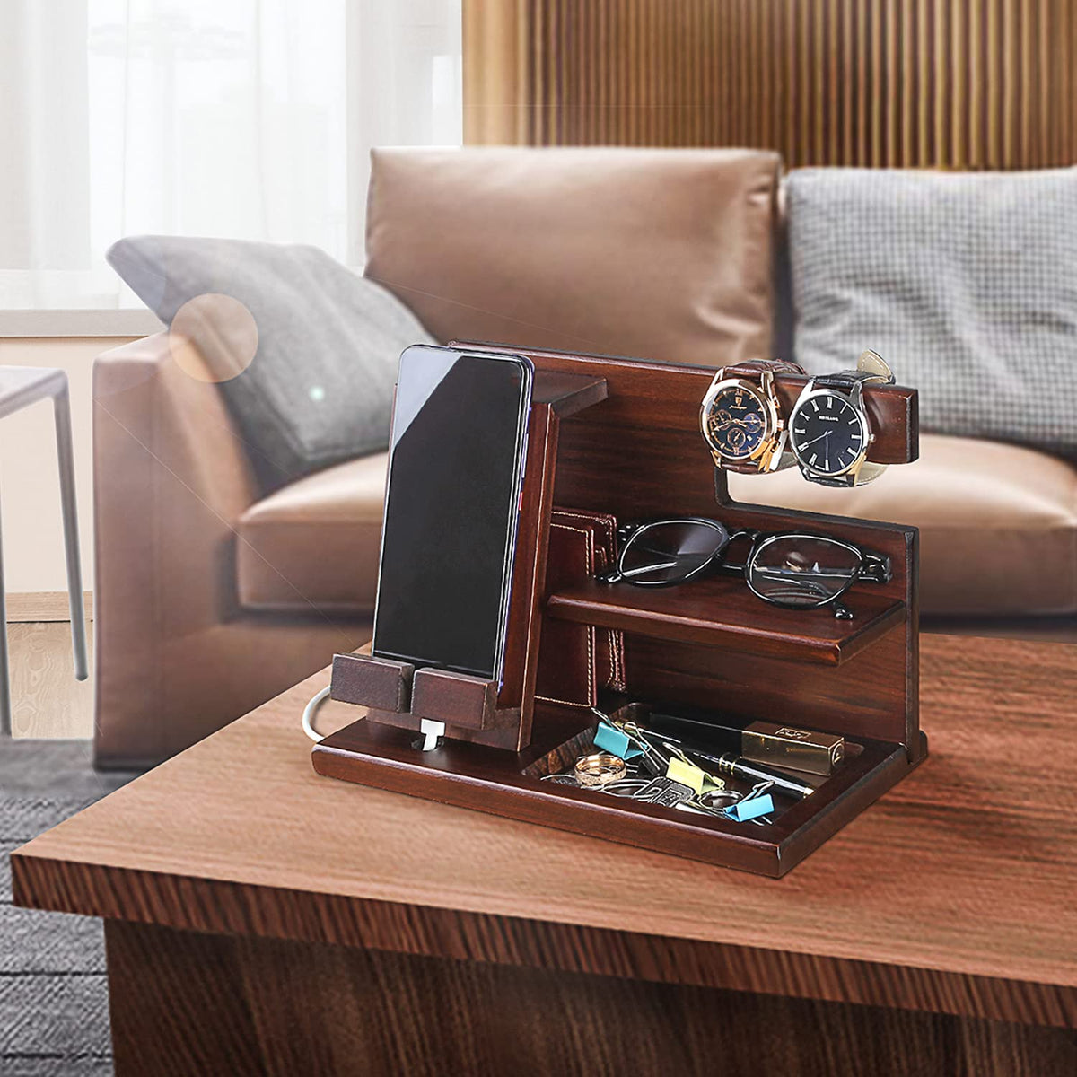 awofer Wood Phone Docking Station for Men - I Love You Forever - Personalized Anniversary Idea for