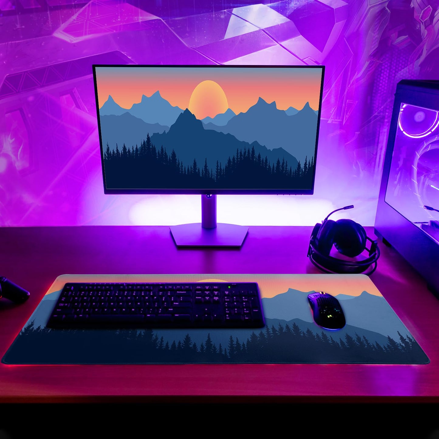 Japanese Mountain Landscape Gaming Mouse Pad Extended Large Mousepad with Nonslip Rubber Base