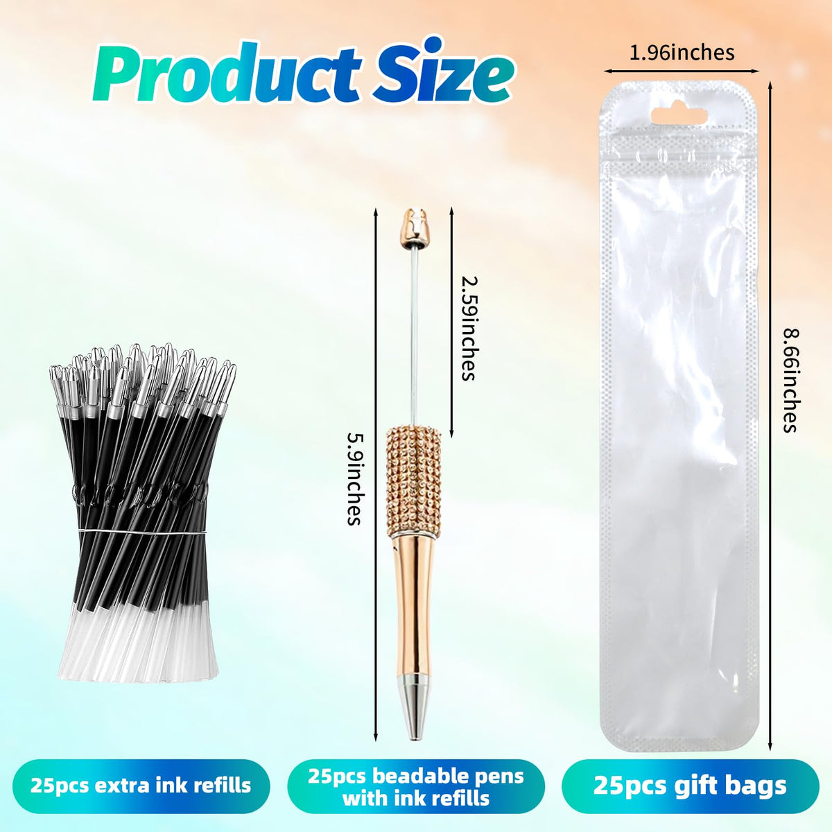 DASTTUIS 150 Pcs DIY Diamond Beadable Pen Kit - 50 Plastic Rhinestone Beaded Pens Bulk with Refills