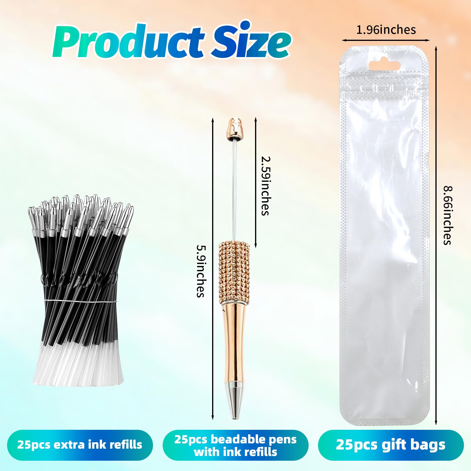 DASTTUIS 150 Pcs DIY Diamond Beadable Pen Kit - 50 Plastic Rhinestone Beaded Pens Bulk with Refills
