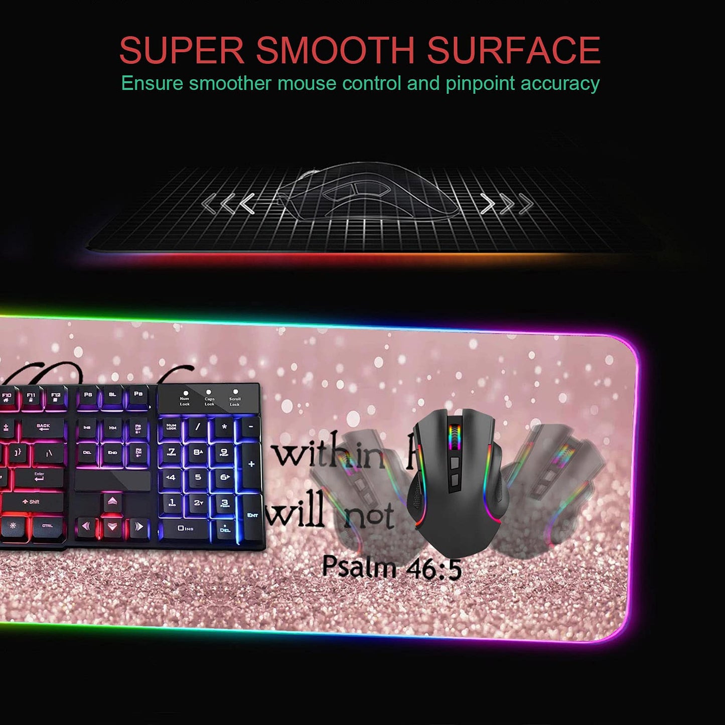 RGB Gaming Mouse Pad with Coffee Coaster, XXL Large Glowing LED Mousepad, Anti-Slip Rubber Base