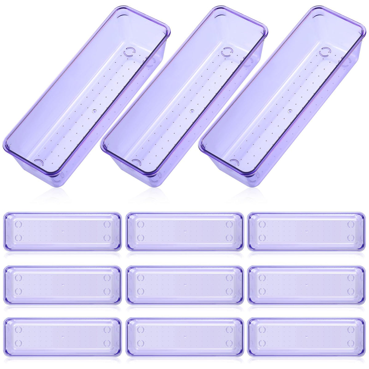 Maitys 12 Pcs Clear Drawer Organizer 9 x 3 x 2 Inches Plastic Rectangle Trays Makeup Vanity Storage