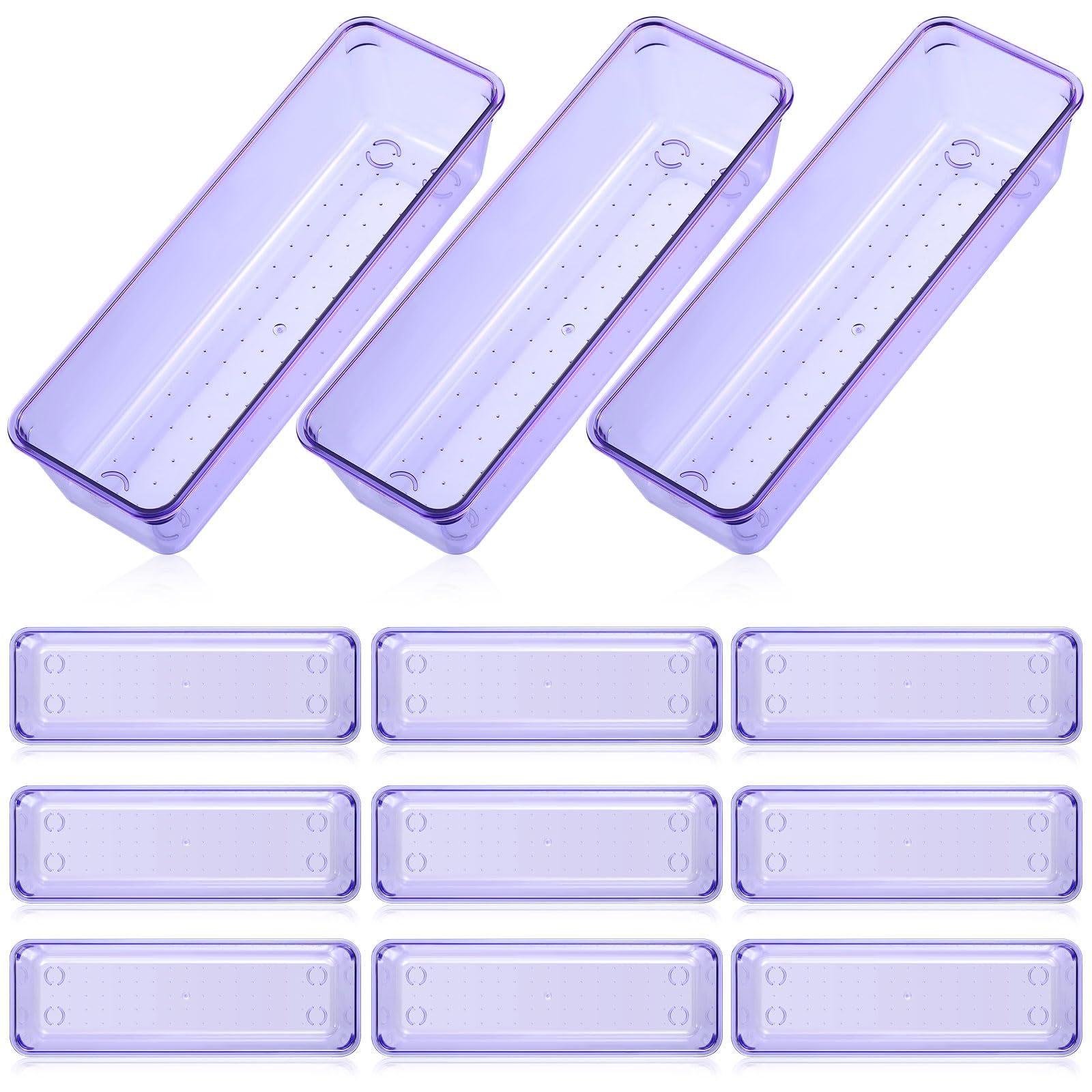 Maitys 12 Pcs Clear Drawer Organizer 9 x 3 x 2 Inches Plastic Rectangle Trays Makeup Vanity Storage