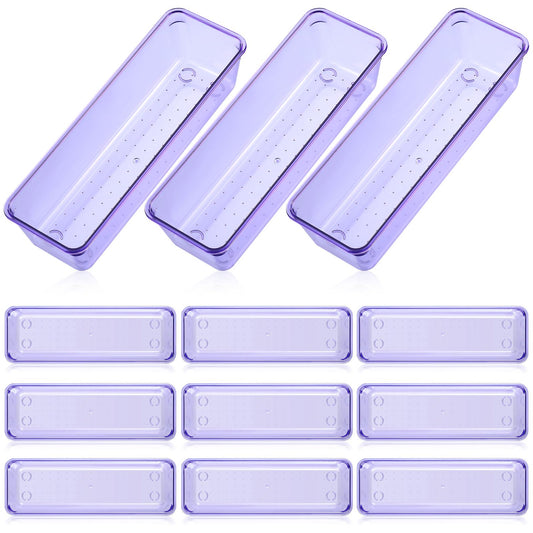 Maitys 12 Pcs Clear Drawer Organizer 9 x 3 x 2 Inches Plastic Rectangle Trays Makeup Vanity Storage