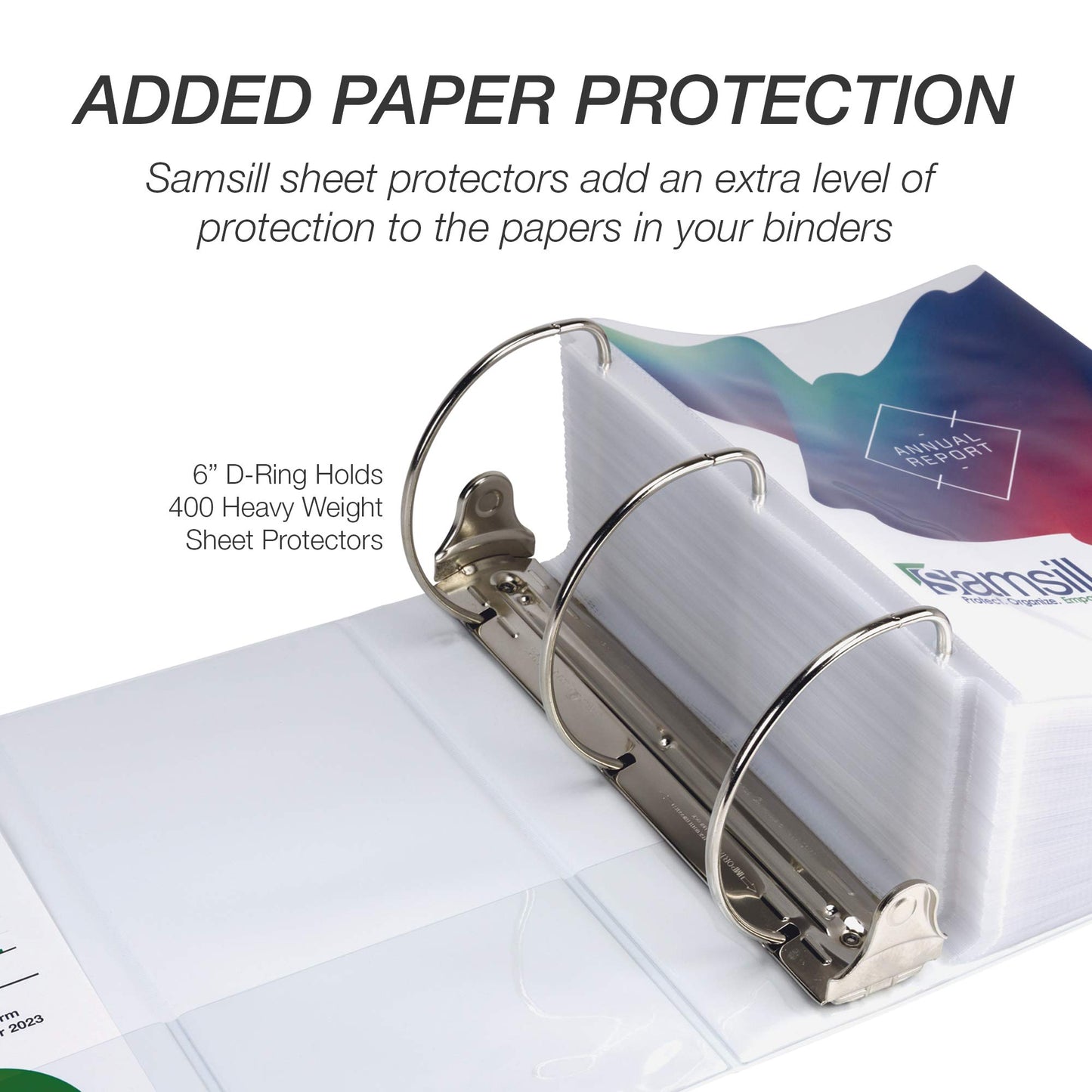 Samsill Durable 6 inch 3 Ring Binder, Locking D Ring Binder, Customizable Clear View Cover, White