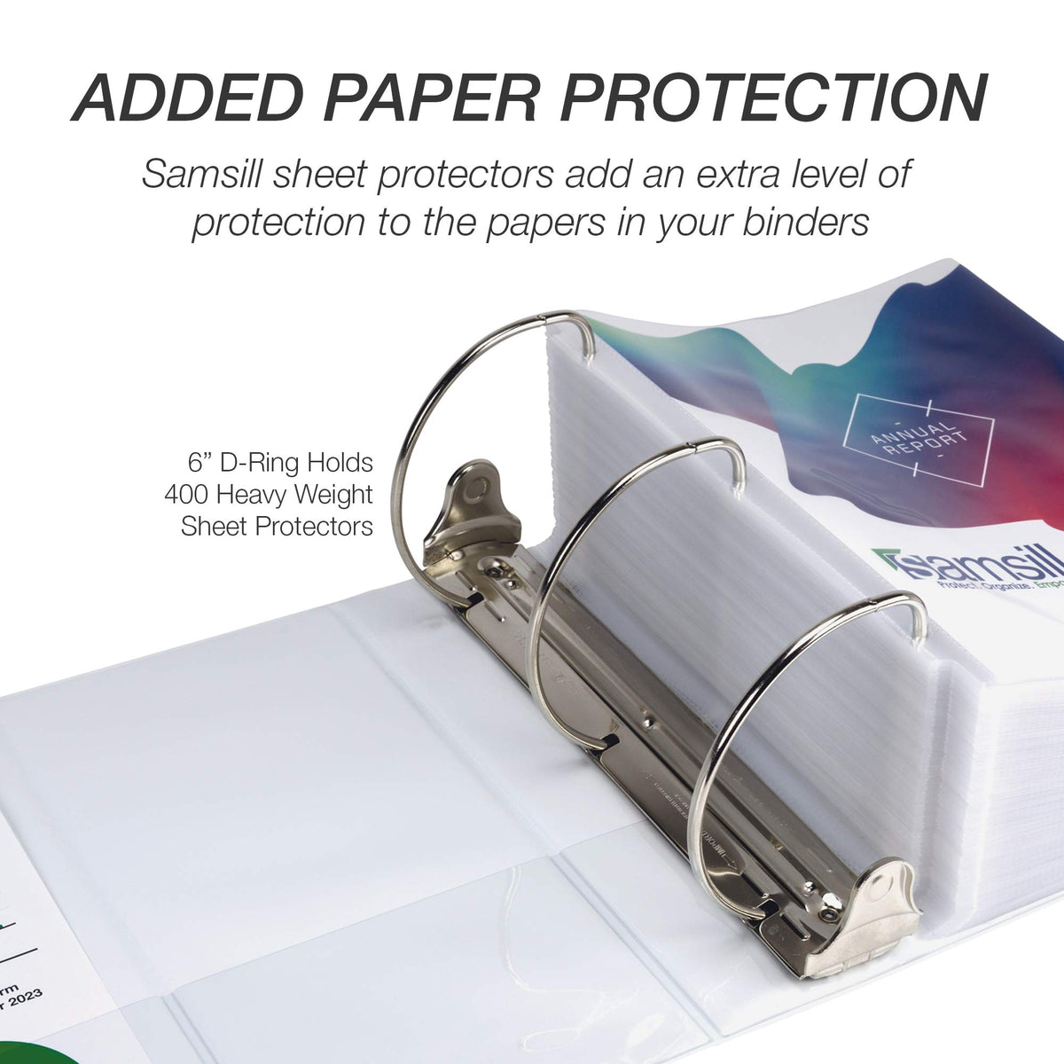 Samsill Durable 6 inch 3 Ring Binder, Locking D Ring Binder, Customizable Clear View Cover, White