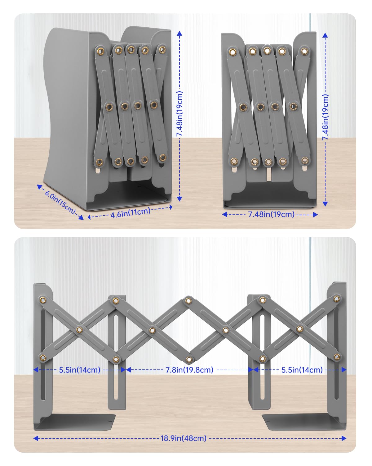 Honagu Adjustable Bookends, Metal Book Ends for Shelves Heavy Book