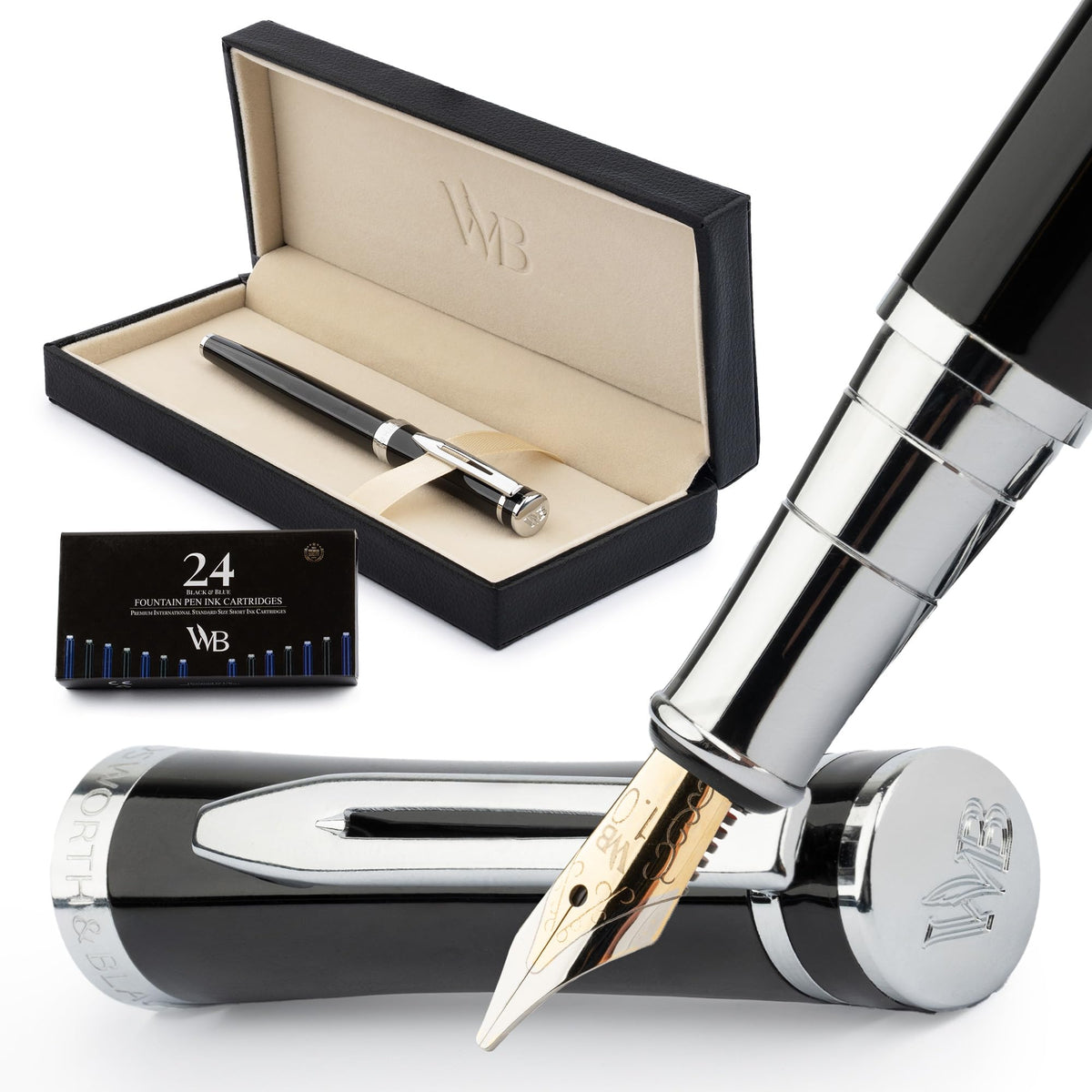 Wordsworth & Black Luxury Fountain Pen Set for Writing, Broad Nib, Black