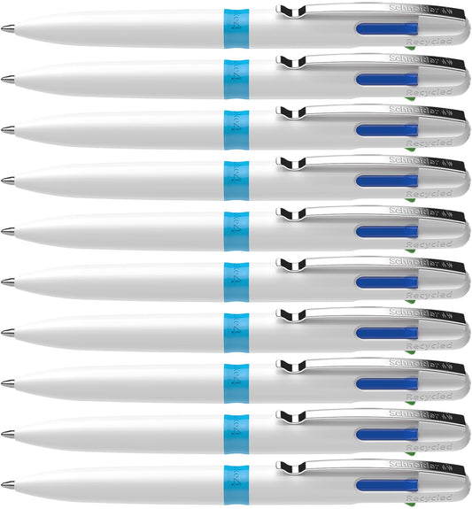 Schneider Take 4 Ballpoint Pen M (Medium), Refillable + Retractable, White Barrel, 4-In-1