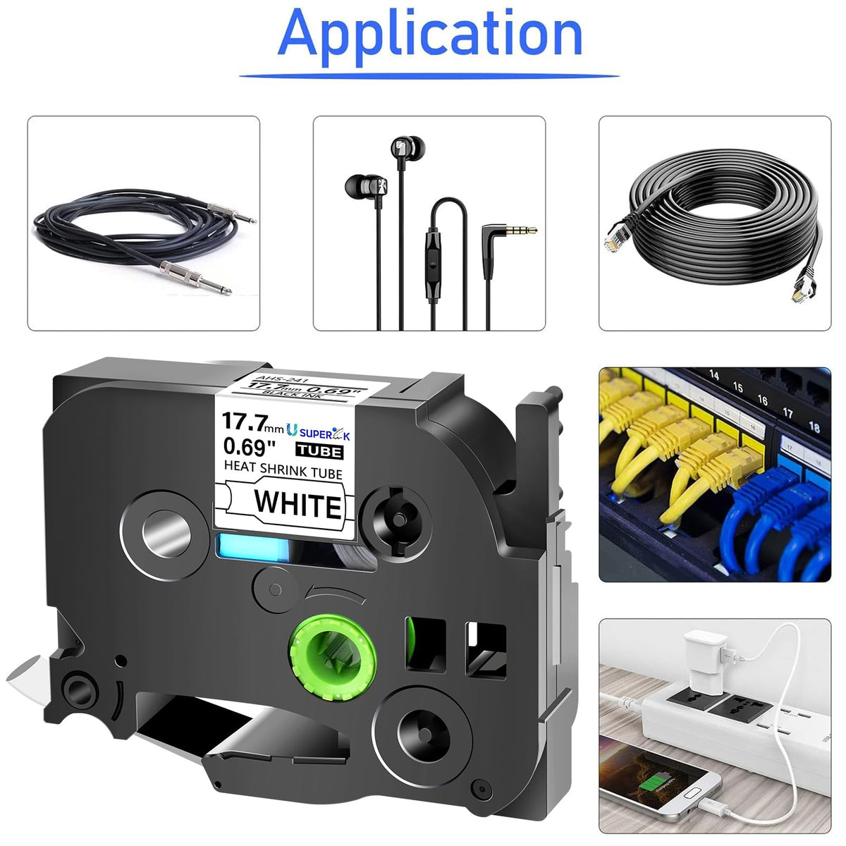 USUPERINK 2 Pack Compatible for Brother HSe-241 HSe241 HS-241 HS241 17.7mm Black on White Heat