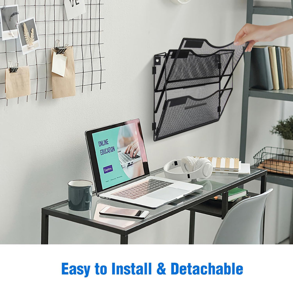 BOHDK Wall File Organizer 3 Pockets, Mail Organizer, Hanging Folder Holder, Foldable | Hanging or