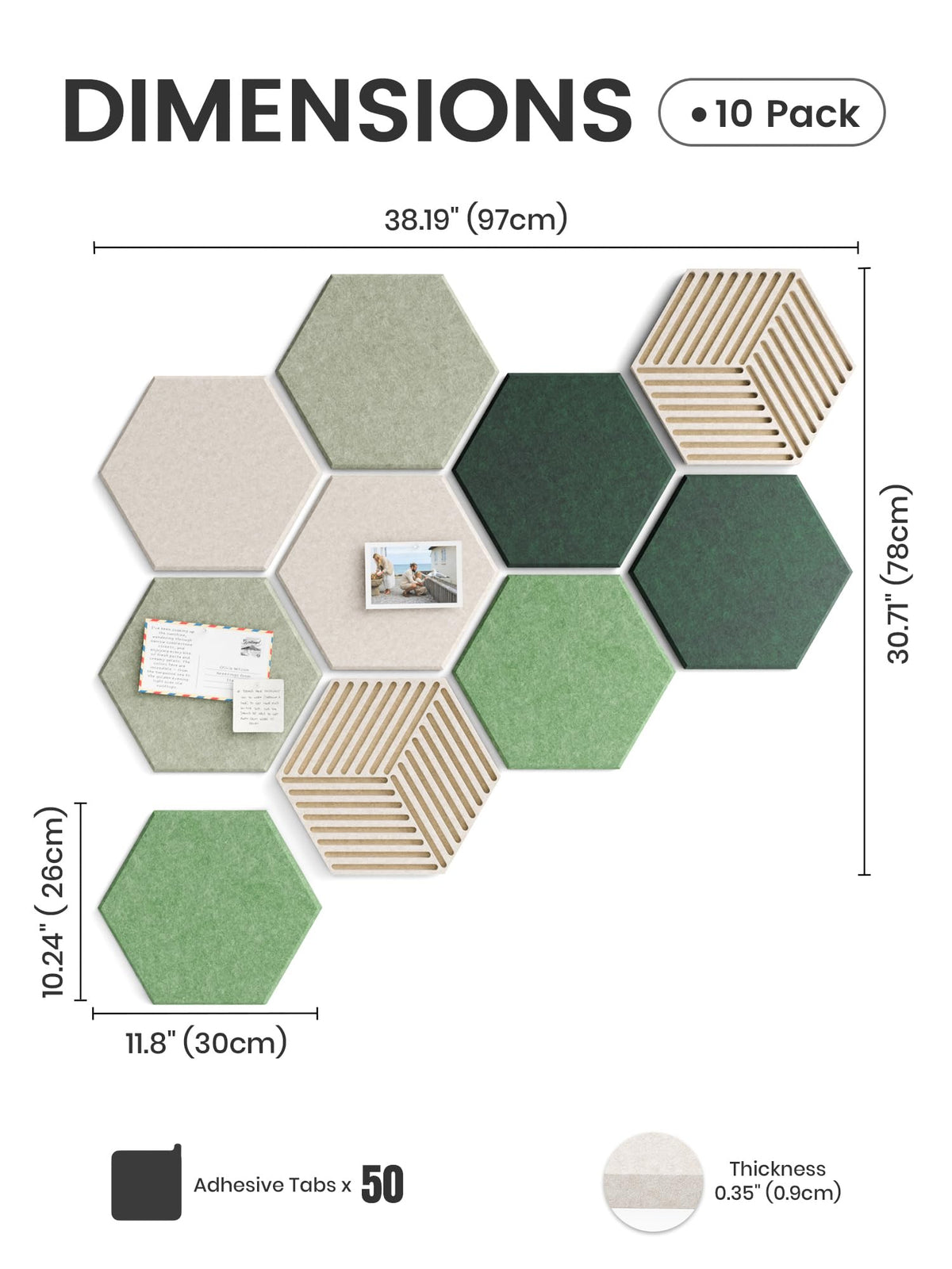 Fluxynara 10-Pack Hexagon Cork Board Alternative, Sagewood
