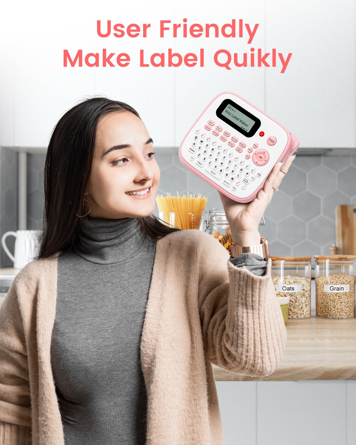 Vixic Pink Label Maker, D210S Label Maker Machine with Tapes Waterproof