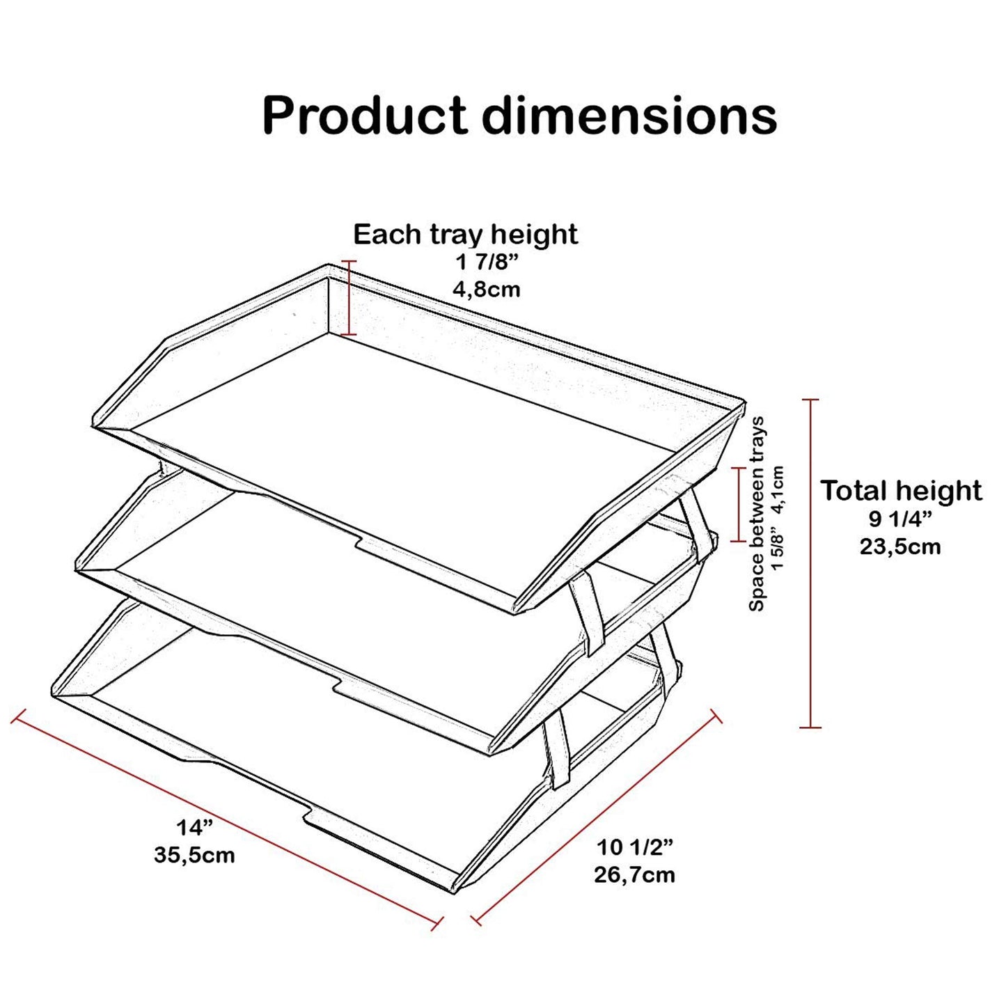 Acrimet 3 Tier Paper Letter Tray Side Load Letter Size, Office Desk File Document Organizer Plastic