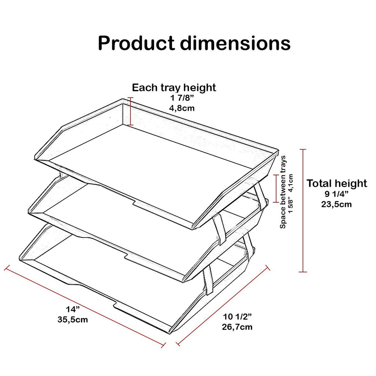 Acrimet Facility 3 Tier Letter Tray, Side Load, Letter Size/A4, Desktop File Organizer, Plastic