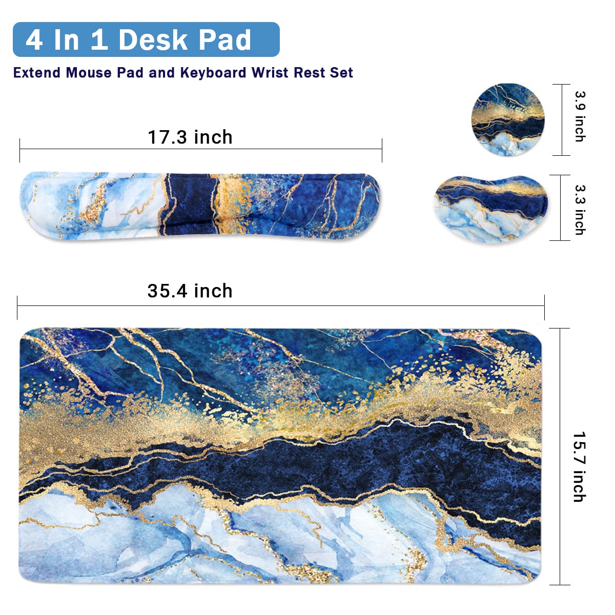 4-in-1 Large Gaming Mouse Pad, Keyboard Wrist Rest Pad & Wrist Support Mousepad Set, Extended Desk