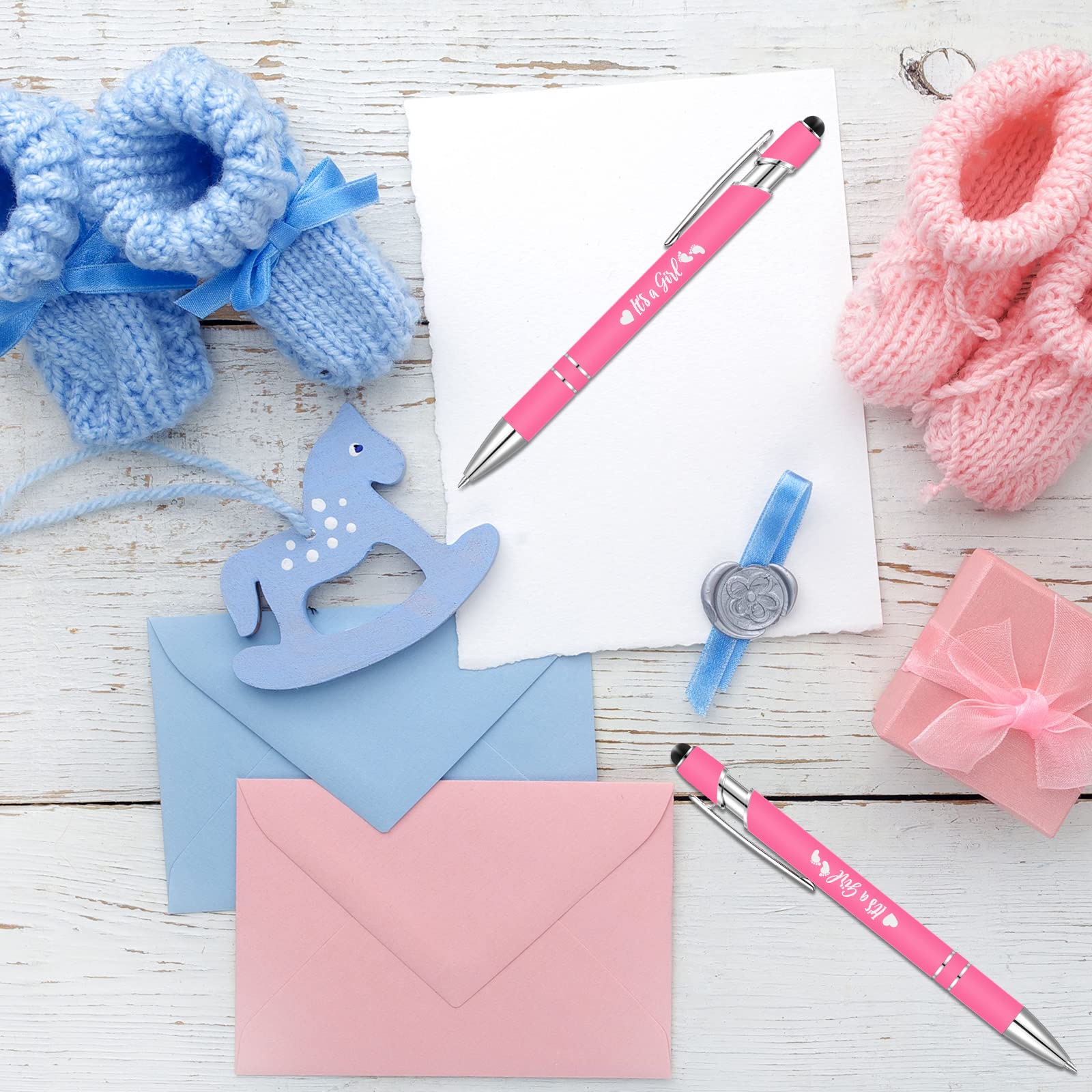 Geyee 24 Pcs It's a Boy Ballpoint Pens Rose Red Girl Shower Stylus
