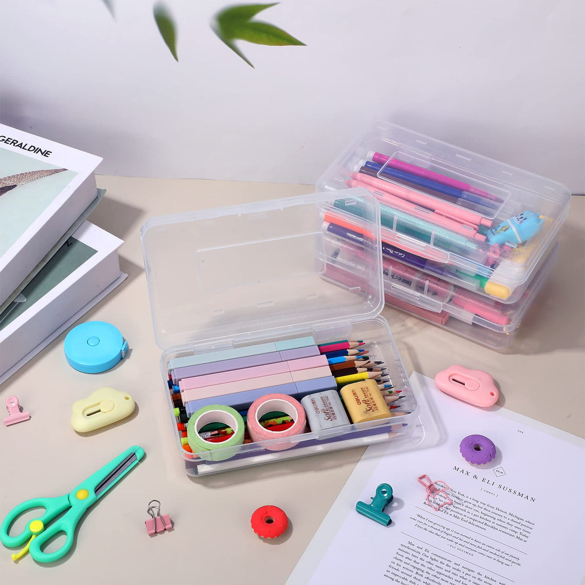 Leelosp 12 Pack Pencil Boxes Bulk, Large Plastic Case,Clear