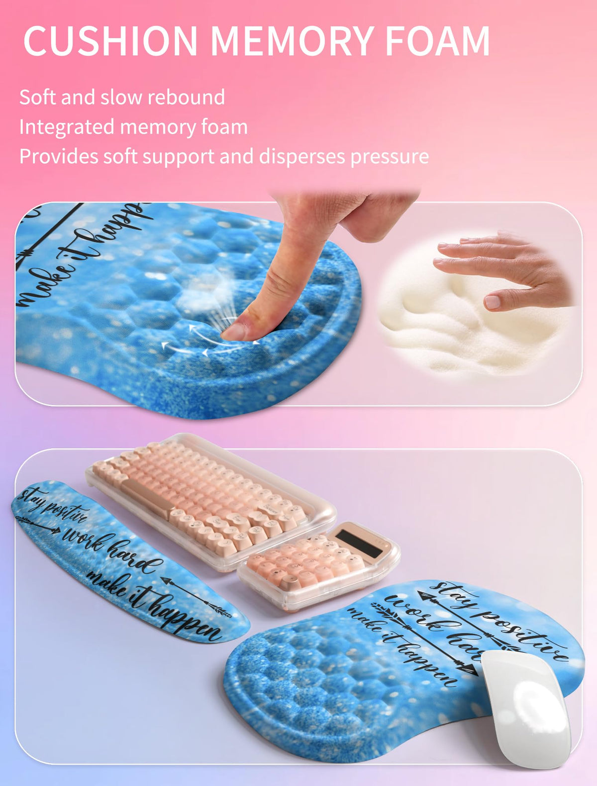 Hokafenle 2in1 Combination, Wave Keyboard Wrist Rest and Ergonomic Curvature Mouse Pad Wrist