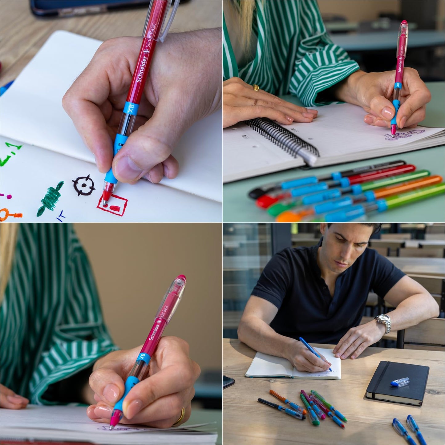 Schneider Slider Basic XB (Extra Broad) Ballpoint Pen, 1.4 mm, Transparent Barrel, Assorted Ink